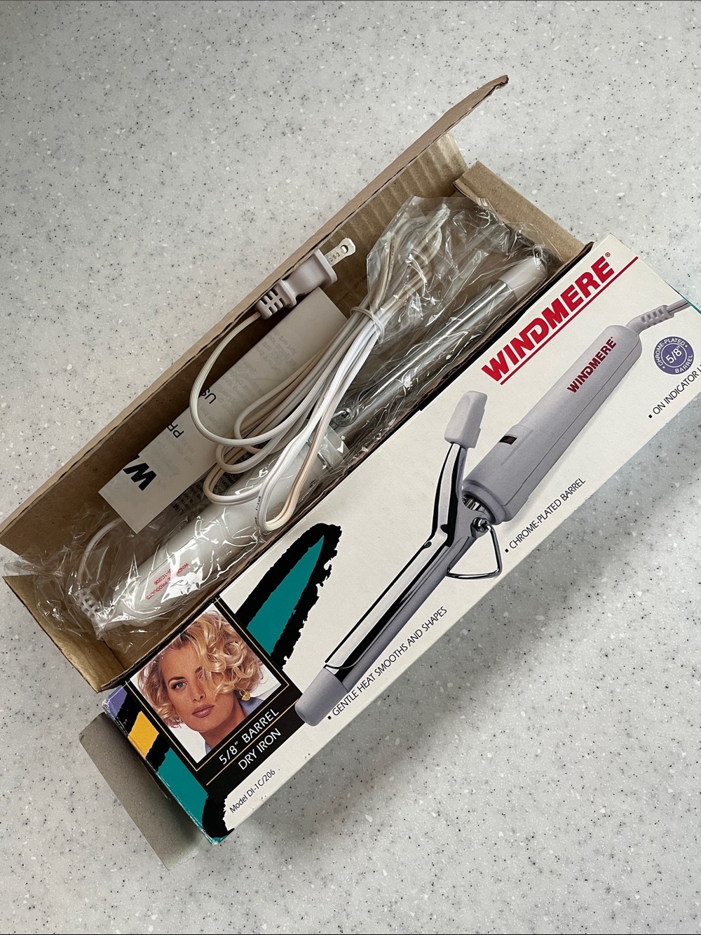 Vtg WINDMERE 5/8” Barrel Dry Curling Iron Chrome Plated Unused Open Box